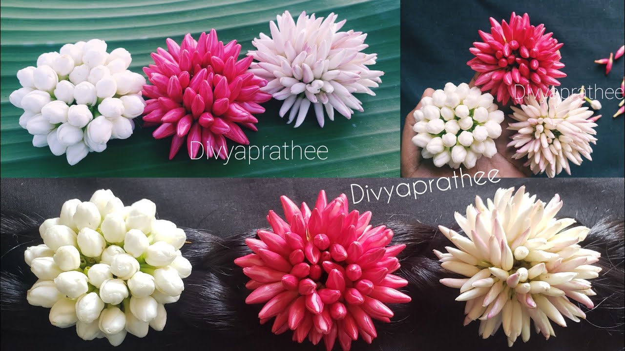3 Flower Buns/flower billai/pelli poolajada making video/flower brooch/Bridal Hair accessories/DIY