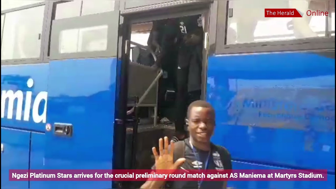 Ngezi Platinum Stars arrive for the match against AS Maniema at Martyrs Stadium