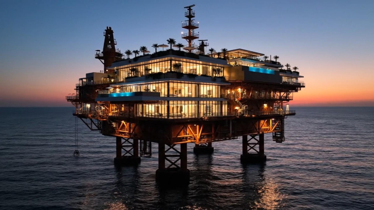 Abandoned Oil Rig to Secret Hideout Offshore Survival Building ASMR 🌊🛠️