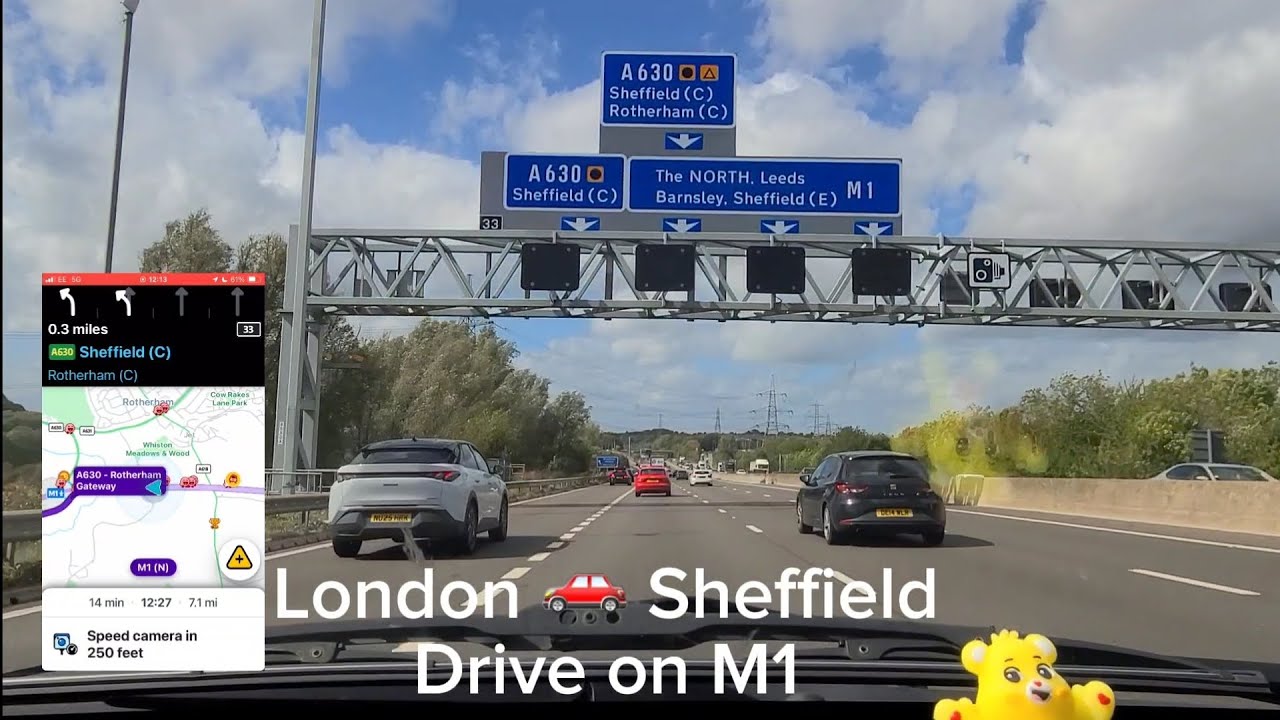 Drive from London to Sheffield via M1 - UK, Waze, Finchley, Moor Market