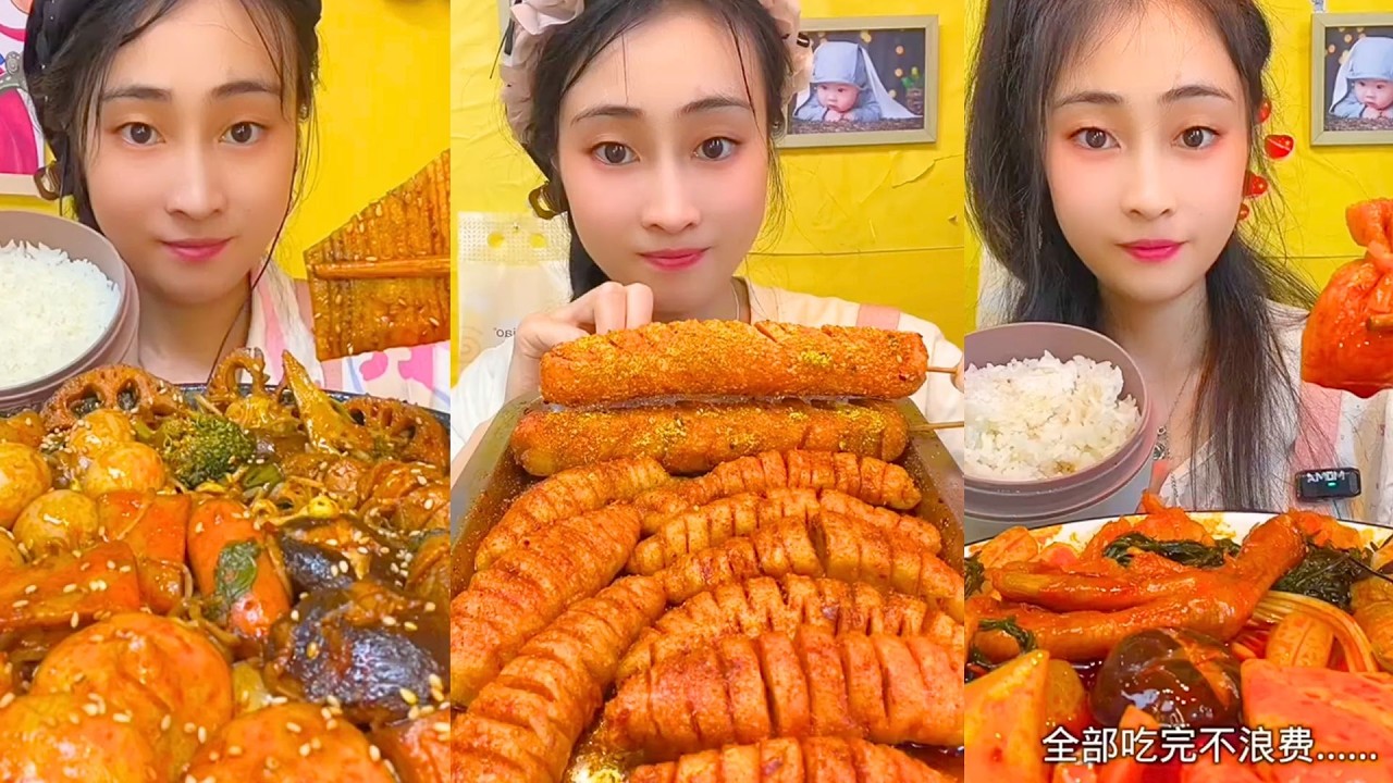 Spicy Chicken Feet, Rice, and Crispy Street Skewers Mukbang