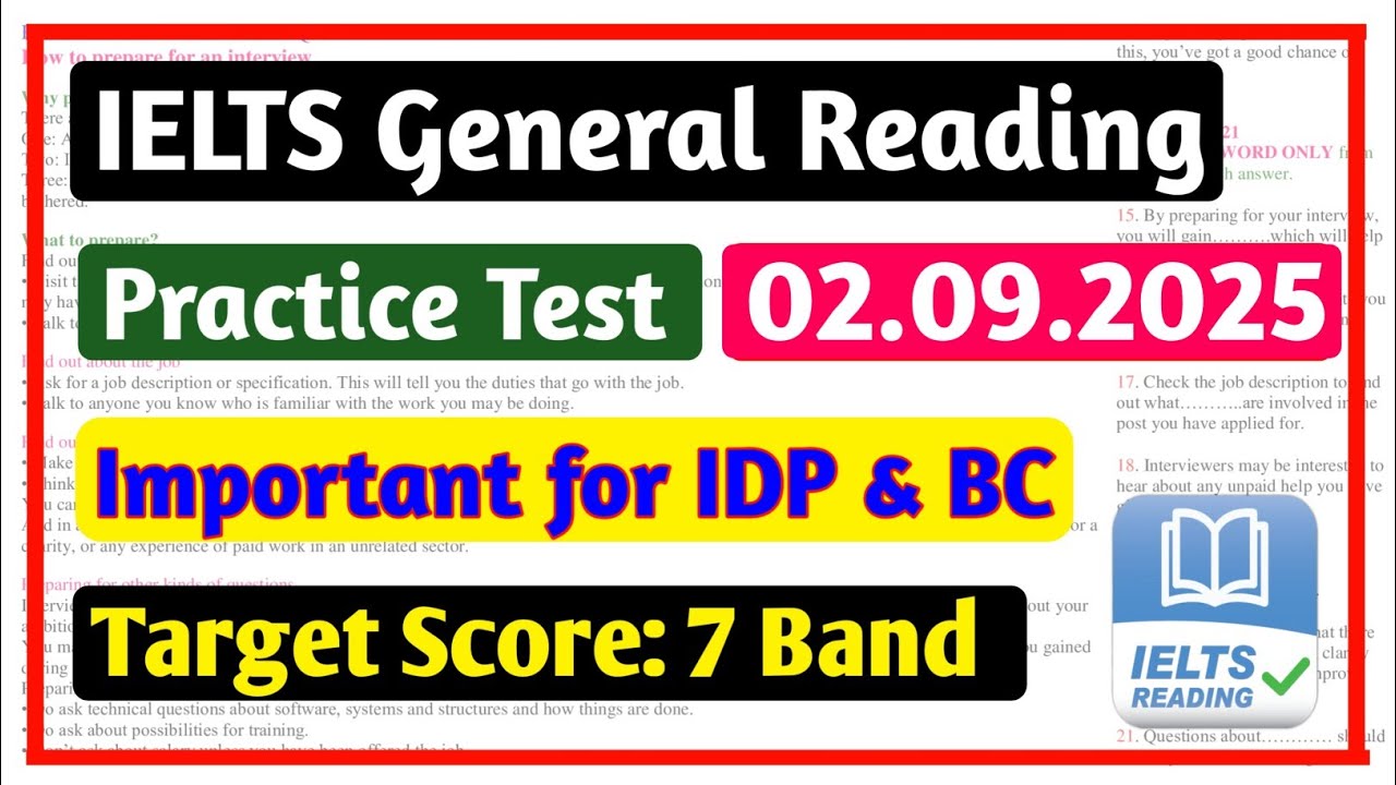 General Reading Practice Test 2025 | 02.09.2025 | IELTS General Reading Test 2025 with Answers