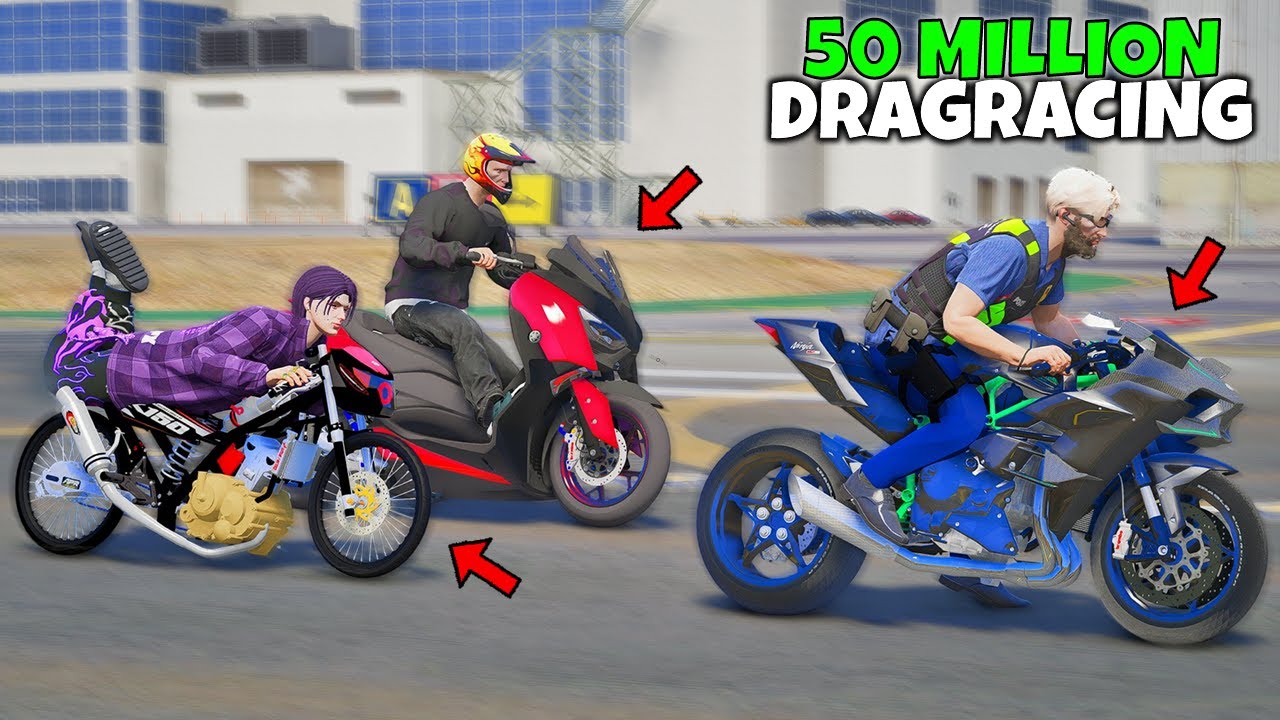 NINJA H2R vs RAIDER 150 FI vs NMAX &mdash; 50 MILLION DRAG RACE in GTA 5! 🏍️💨💸
