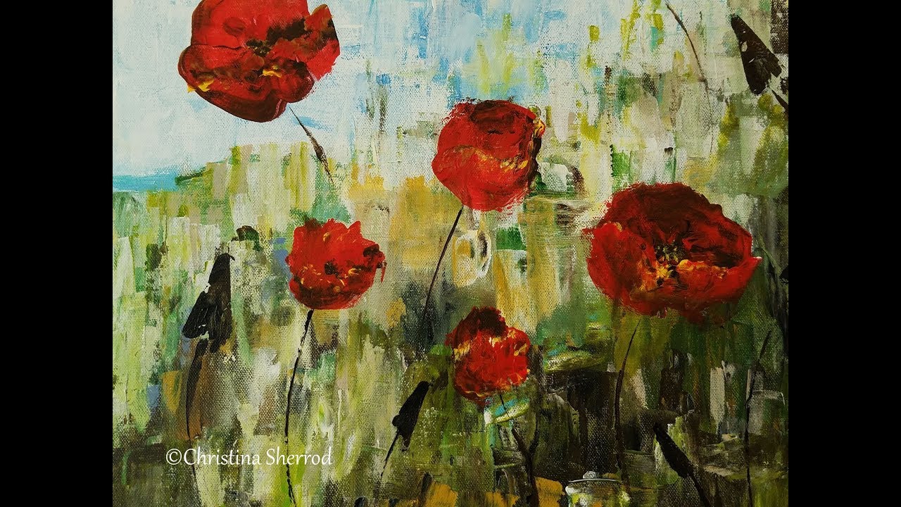 Seaside Poppies Palette Knife Triptych Painting