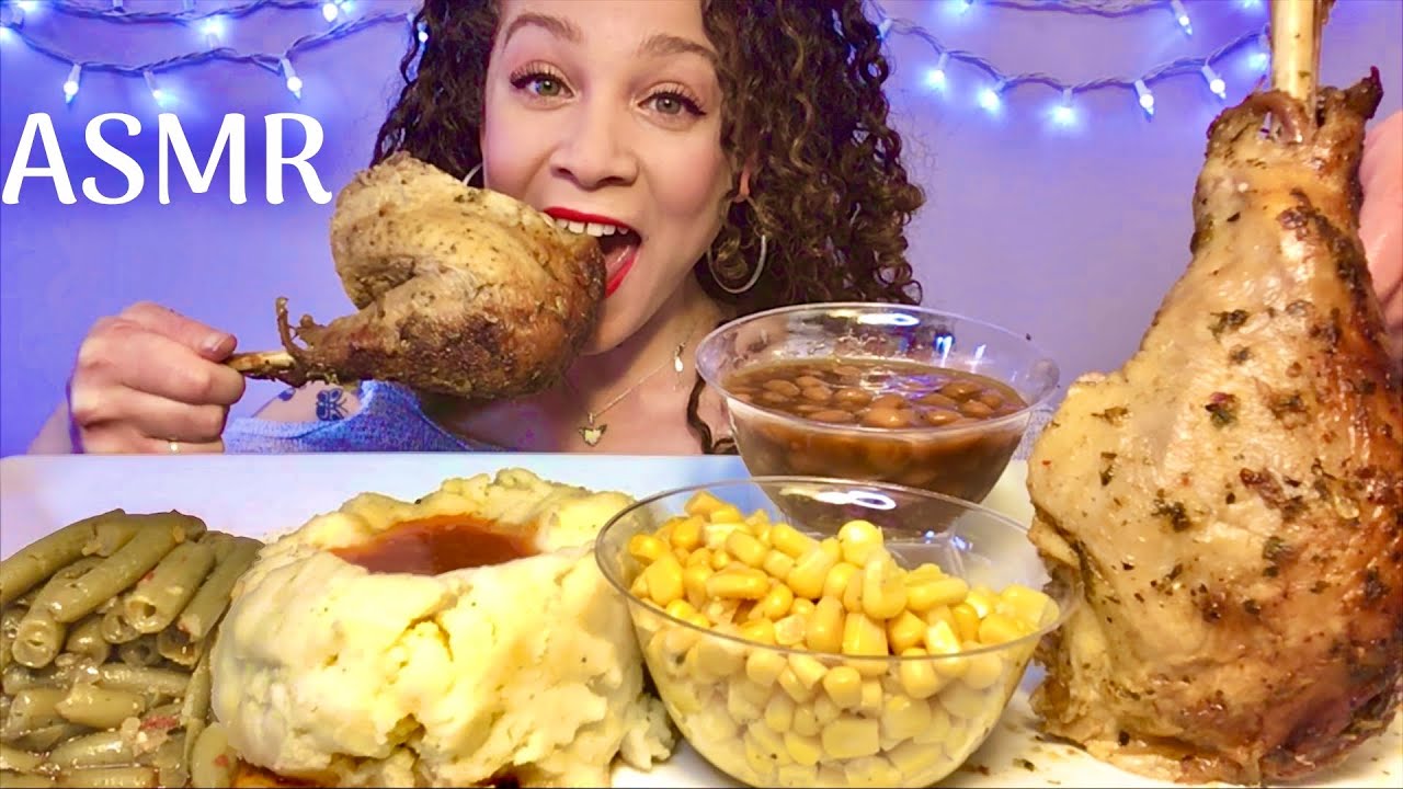 ASMR TURKEY MASHED POTATOES,BAKED BEANS,CORN & GREEN BEANS MUKBANG| PandaEats ASMR