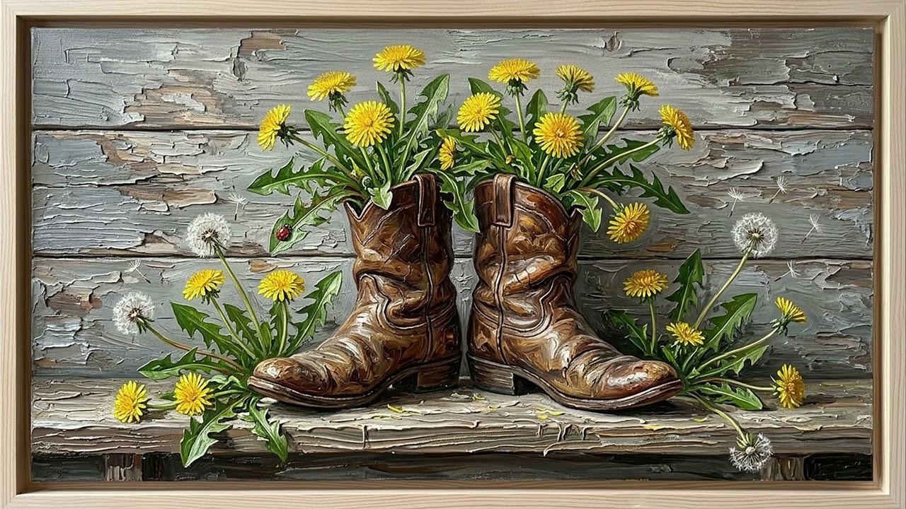 Old Boots with Dandelions