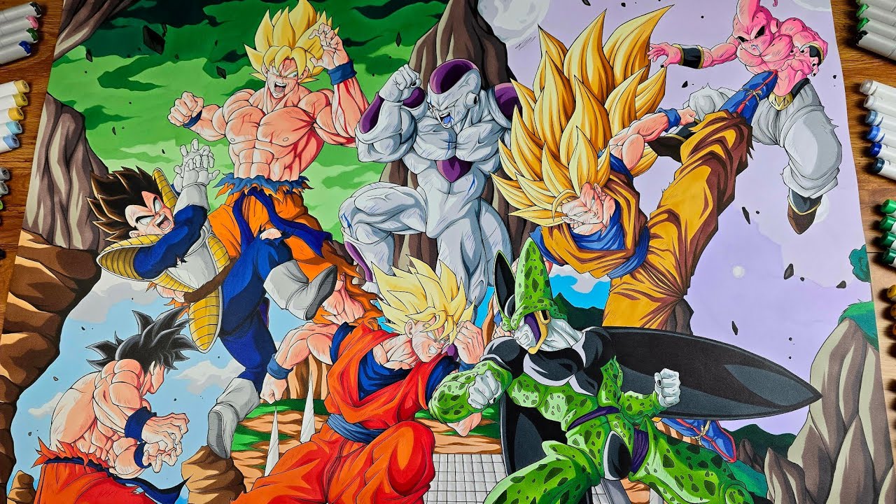 Drawing Goku's Fights vs Vegeta, Frieza, Cell & Buu | Commission #162