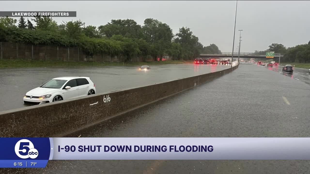 Freeway reopens after heavy rain causes flooding, backups on I-90 near Lakewood