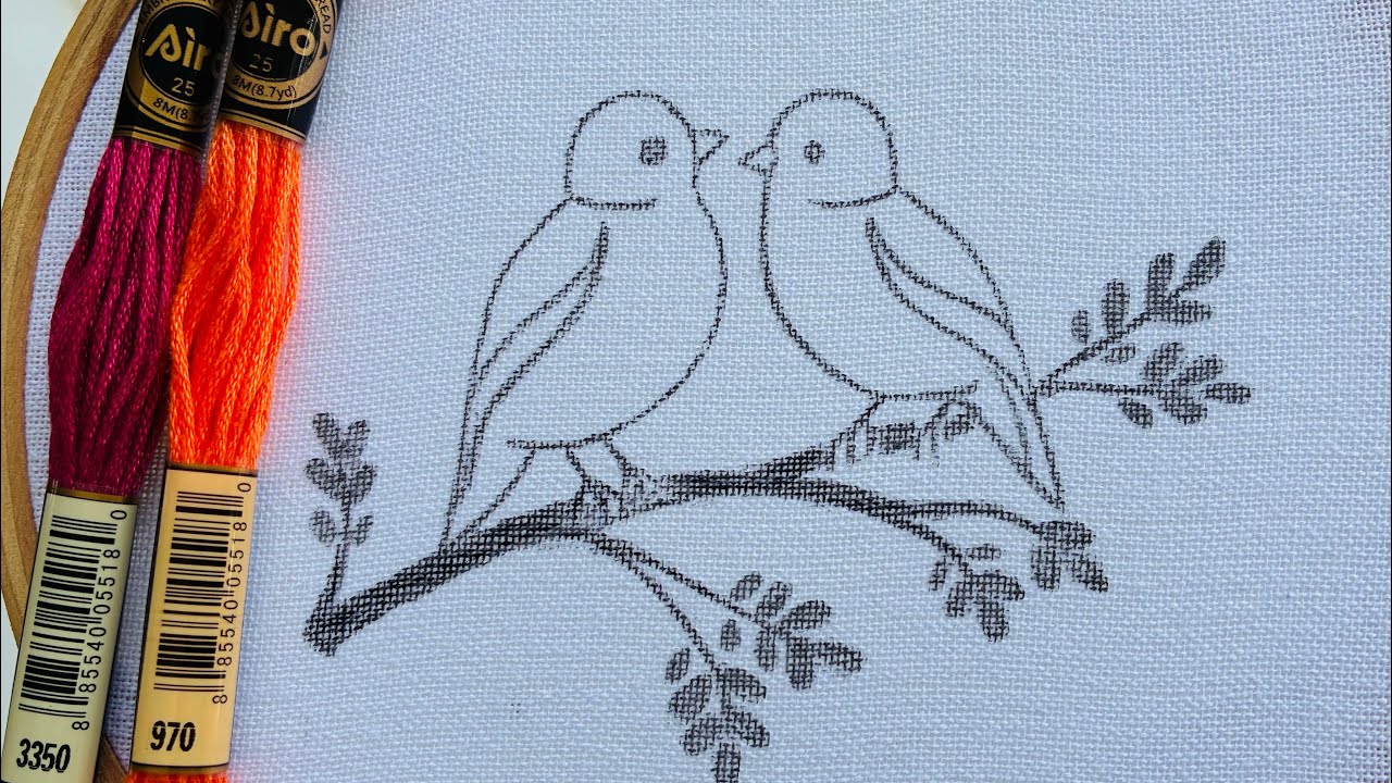 VERY VERY EASY BIRDS ON A BRANCH HAND EMBROIDERY DESIGN FOR BEGINNERS 