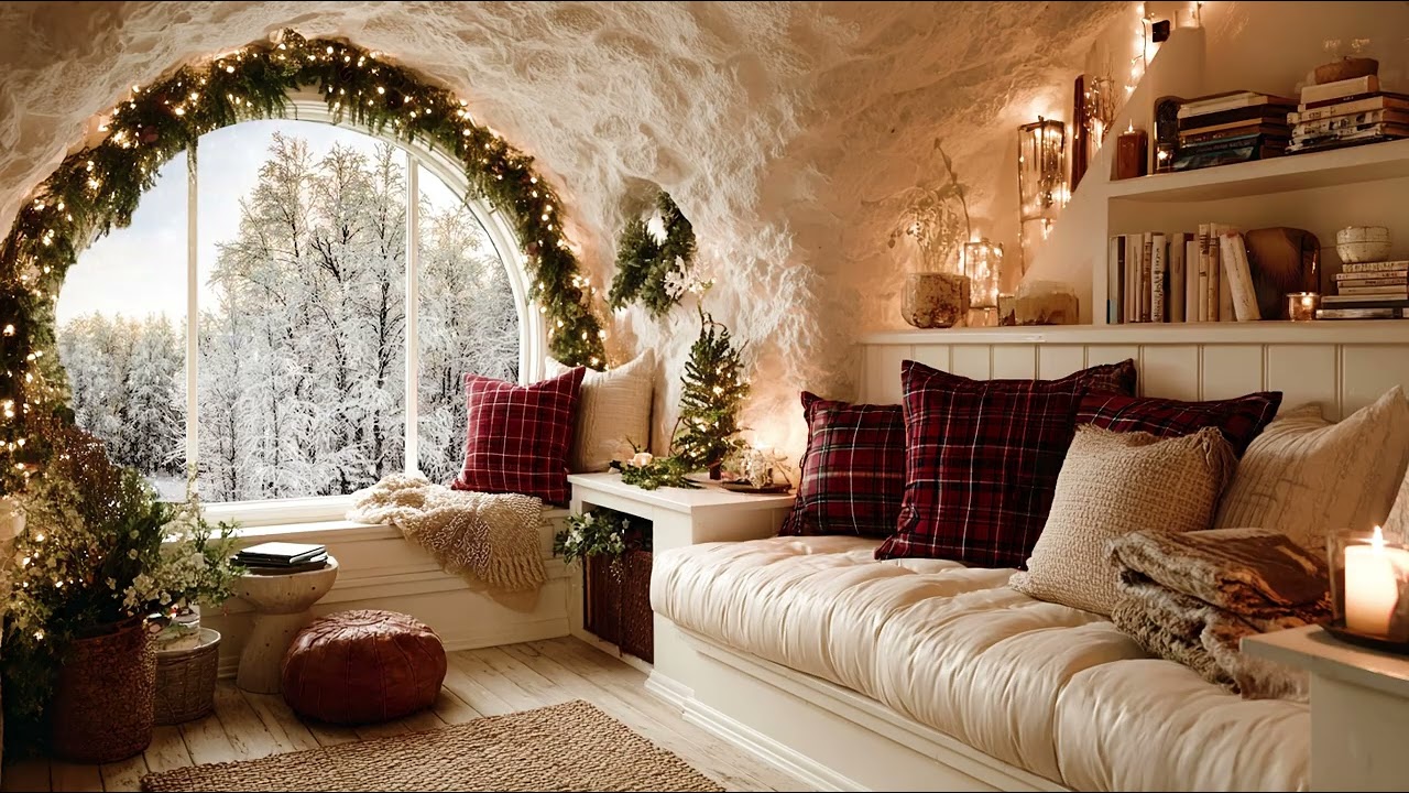 Warm Reading Room on a Snowy Night ❄️ Gentle Piano & Fireplace Sounds for Relaxation & Sleep