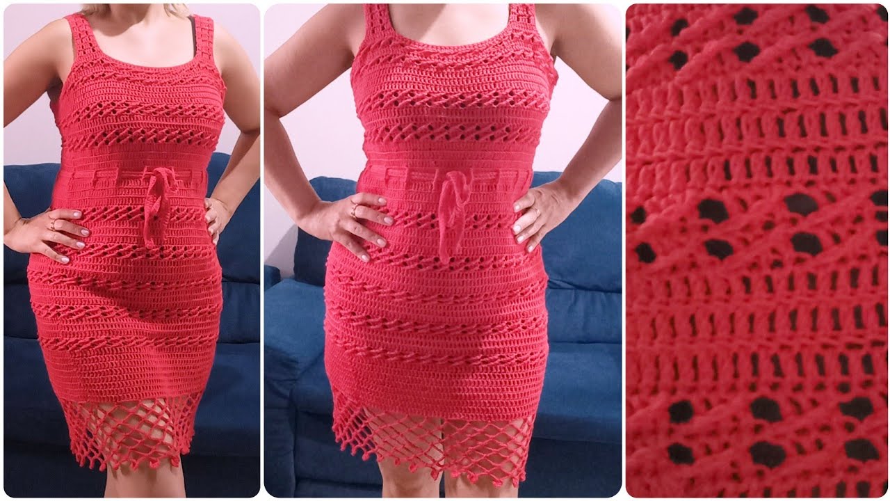 Vestido Ponto fácil em croche |  Medida para todos os tamanhos do P ao Plus Size