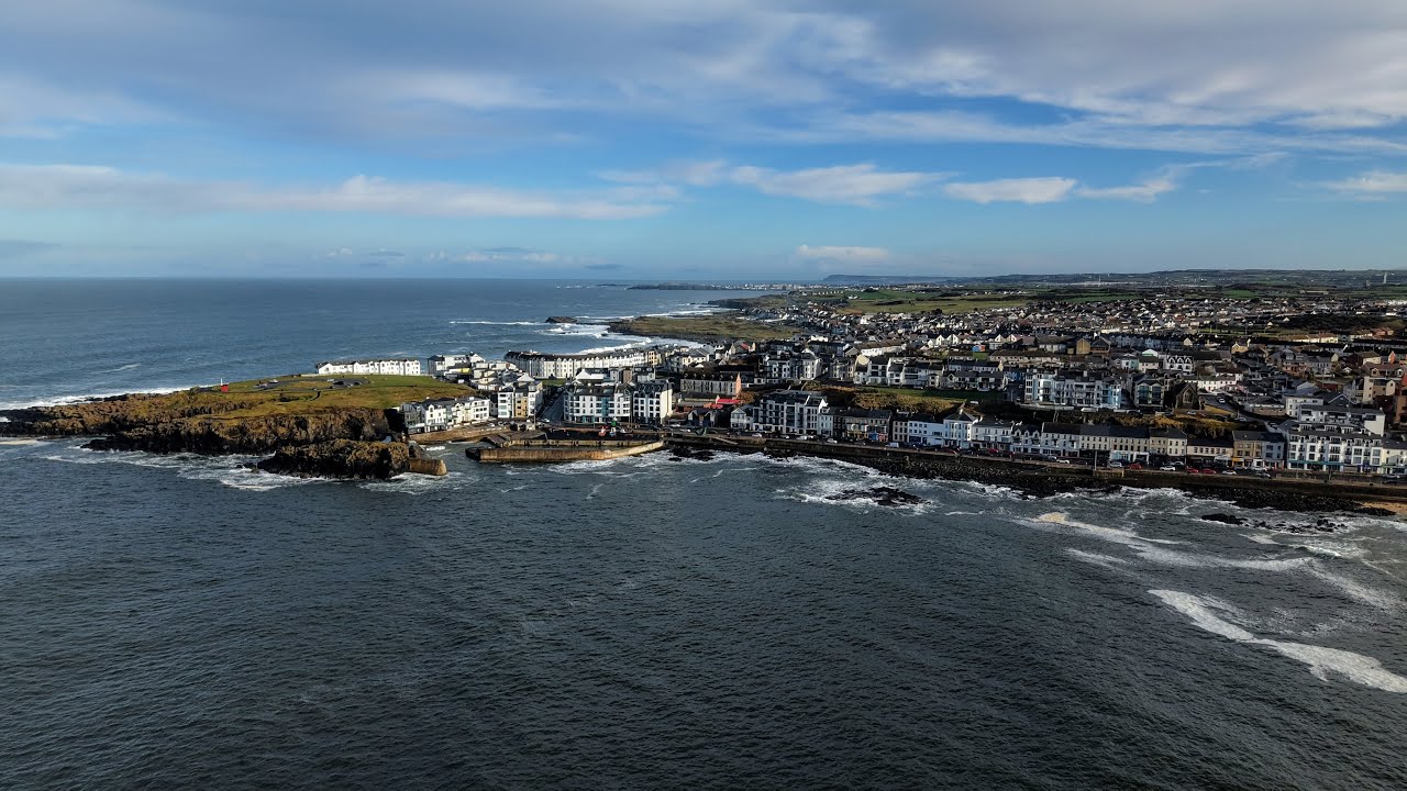 Aerial views of portstewart and Castlerock Temple 4K