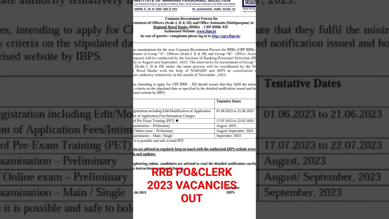 RRB PO&CLERK 2023 Window notification OUT 