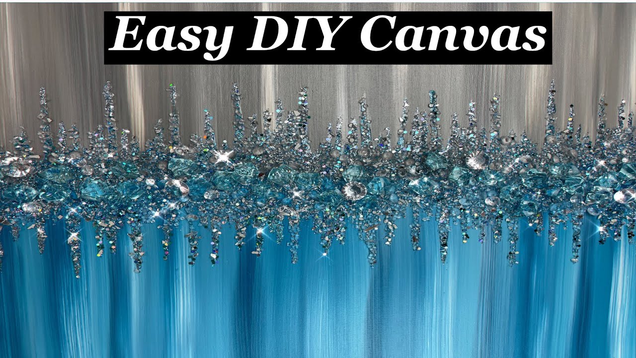 Bling Canvas Painting with Gems and Glitter / Island Blue Turquoise