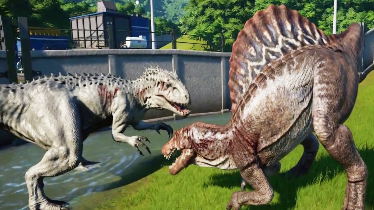 SPINOSAURUS Vs INDOMINUS REX - Jurassic World Evolution