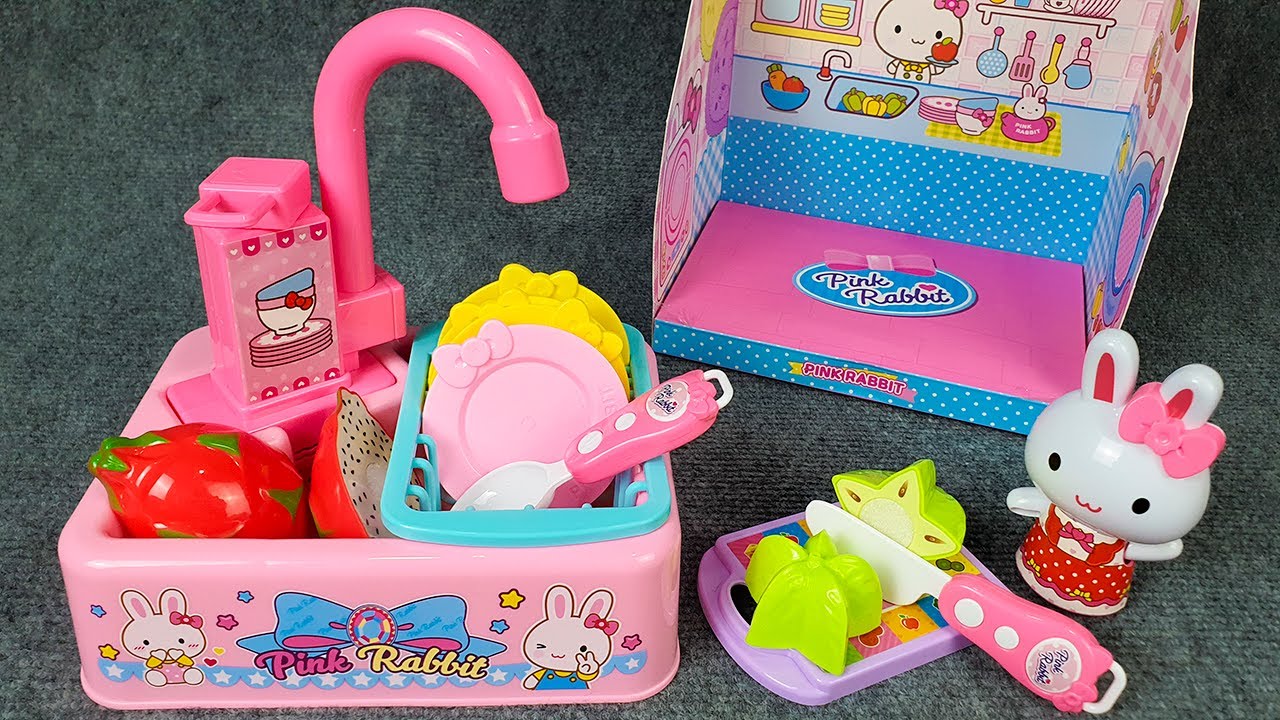 6 Minutes Satisfying with Unboxing Cute Pink Rabbit Kitchen Cooking Toys | Dishes Sink ASMR