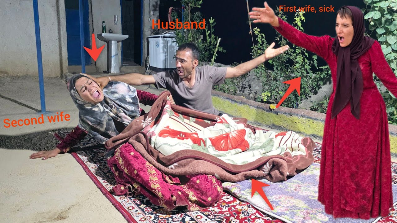  husband does not allow  second wife to sleep next to him in the bed when  first wife is not there.