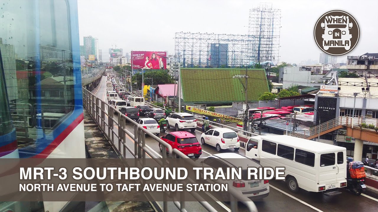 MRT-3 Southbound Train Ride from North Ave to Taft Ave Station EDSA Philippines | 4K Walking Tour