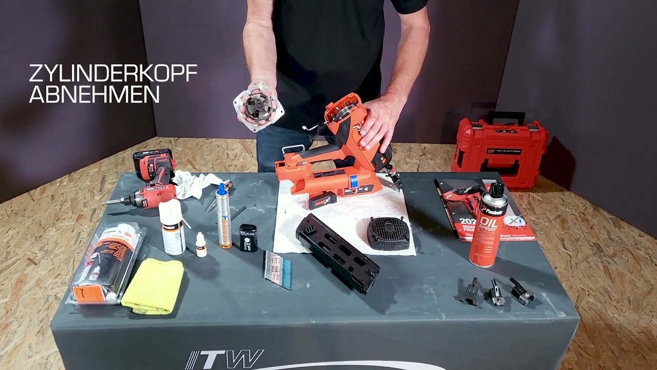 Reinigungsanleitung für Paslode XI Impulse Nagelgeräte.
