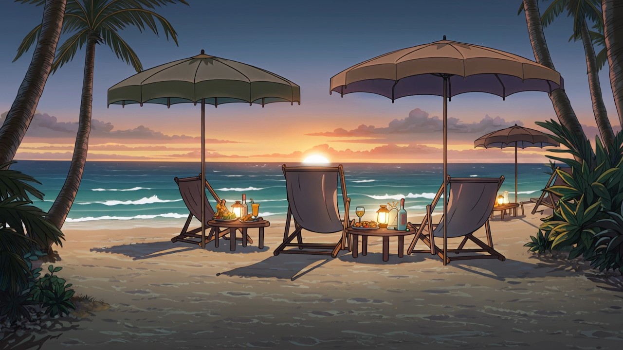 Emerald Sunset Beach Tropical Evening Chill  & 에메랄드빛 노을 해변 열대 저녁 칠 무드
