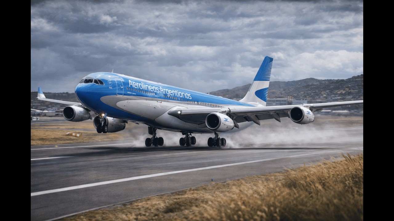 Terrifying Crosswind! Aerolíneas Argentinas A340 Battles Strong Winds at Wellington Airport -4K