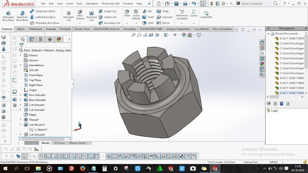 How to design Castle nut in solidworks