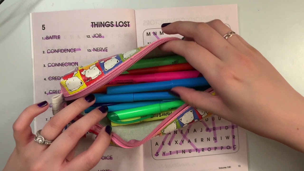 ASMR Word Search Paper Sounds and Marker Sounds (Soft Spoken, Inaudible Whispers, No Talking)