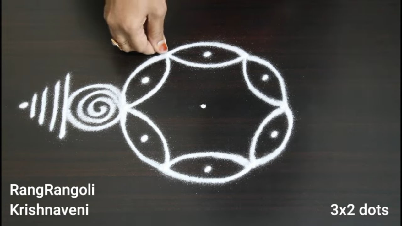 Chinna Muggulu🌺3x2 dots Simple Rangoli Designs🌺Easy Kolam🌺RangRangoli Krishnaveni