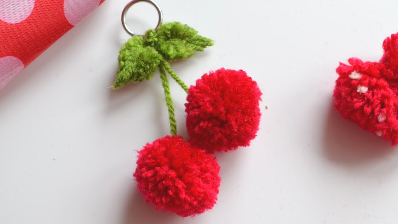 Cherry Keychain with Yarn | Easy Yarn crafts | Yarn gift ideas | Yarn decor Ideas | Craftsbyanu