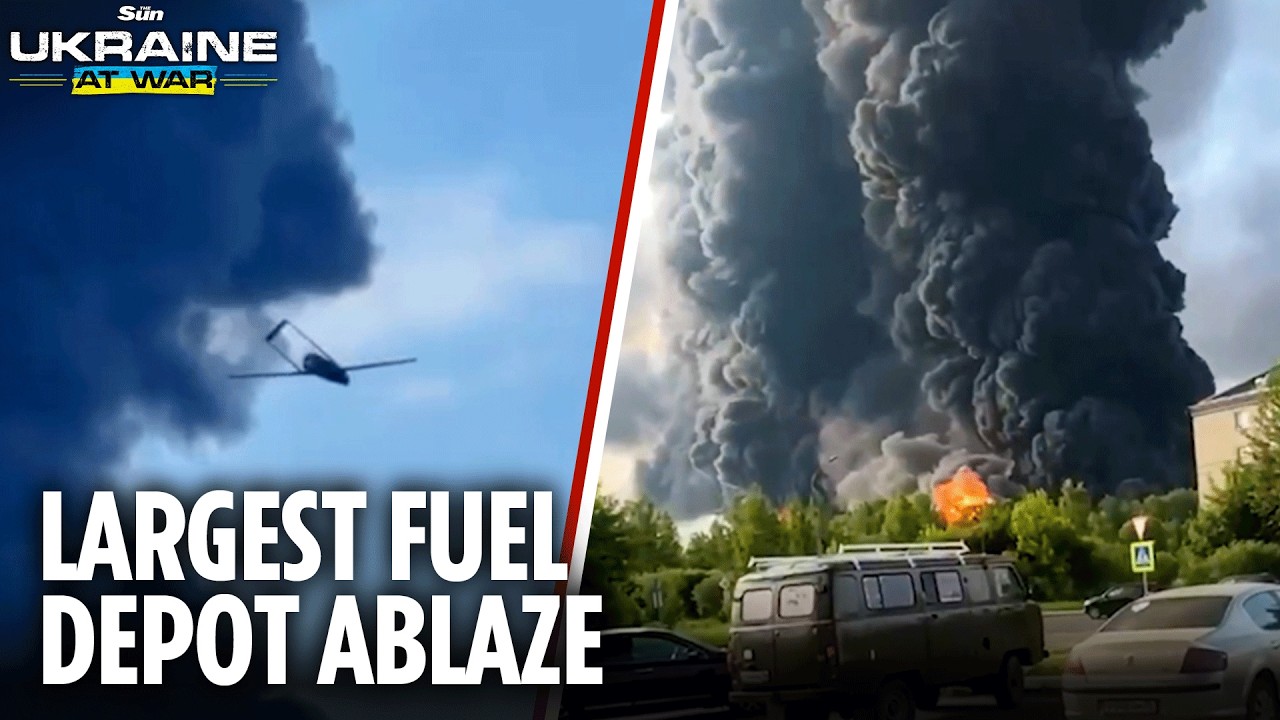 Huge fire rips through one of Russia's largest fuel depots after devastating Ukraine drone blitz