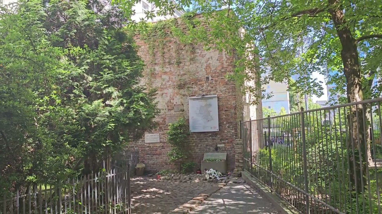 The part of the Warsaw ghetto wall that survived.