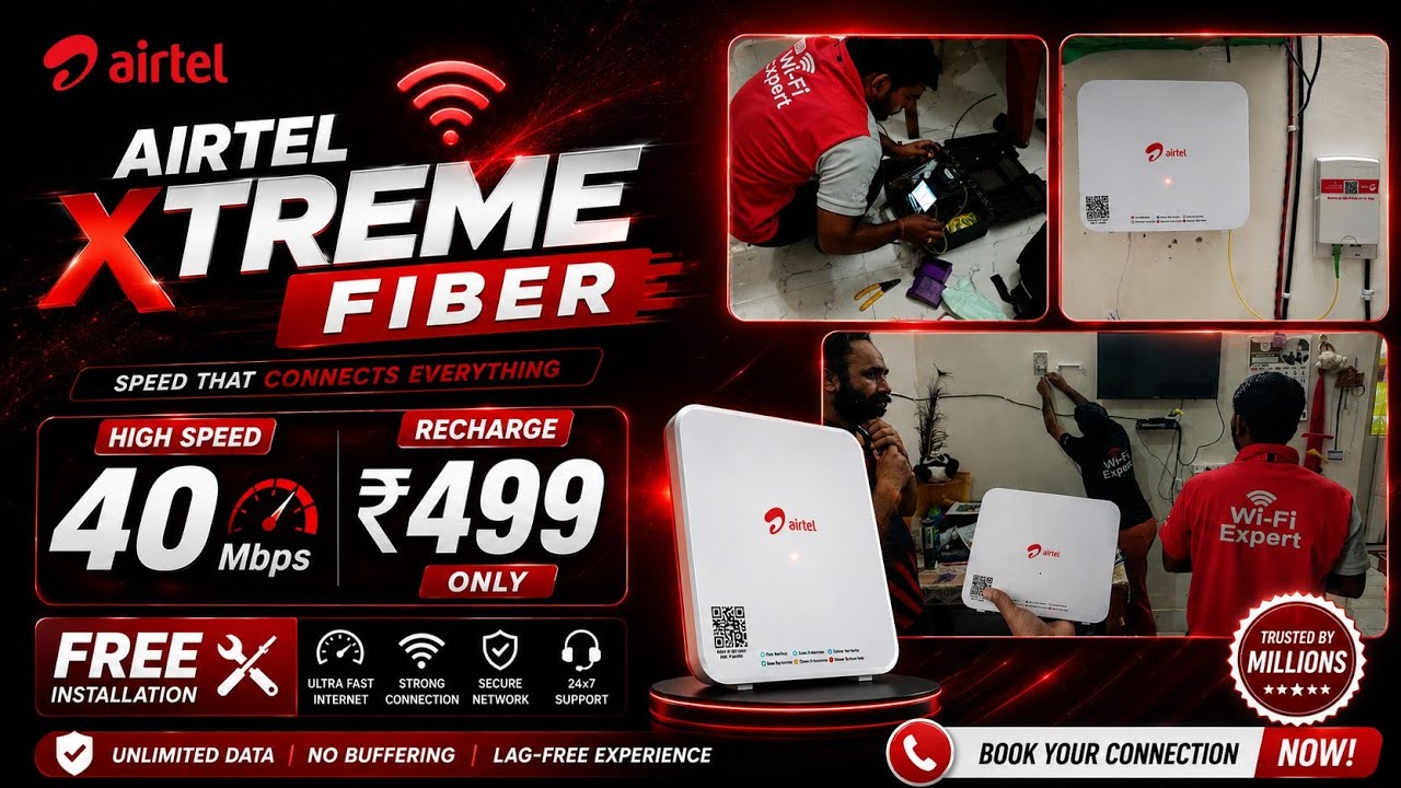Airtel Xstream Fiber ₹499 Plan 2026 🔥 40Mbps Unlimited WiFi +Free Installation |Airtel Xstream Fiber