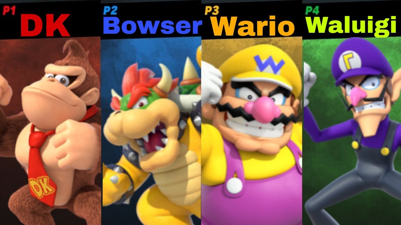 Super Smash Flash 2- Donkey Kong Vs Bowser Vs Wario Vs Waluigi