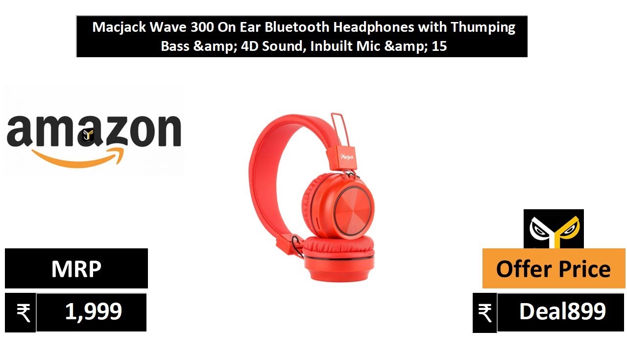 Macjack Wave 300 On Ear Bluetooth Headphones with Thumping Bass & 4D Sound, Inbuilt Mic & 15