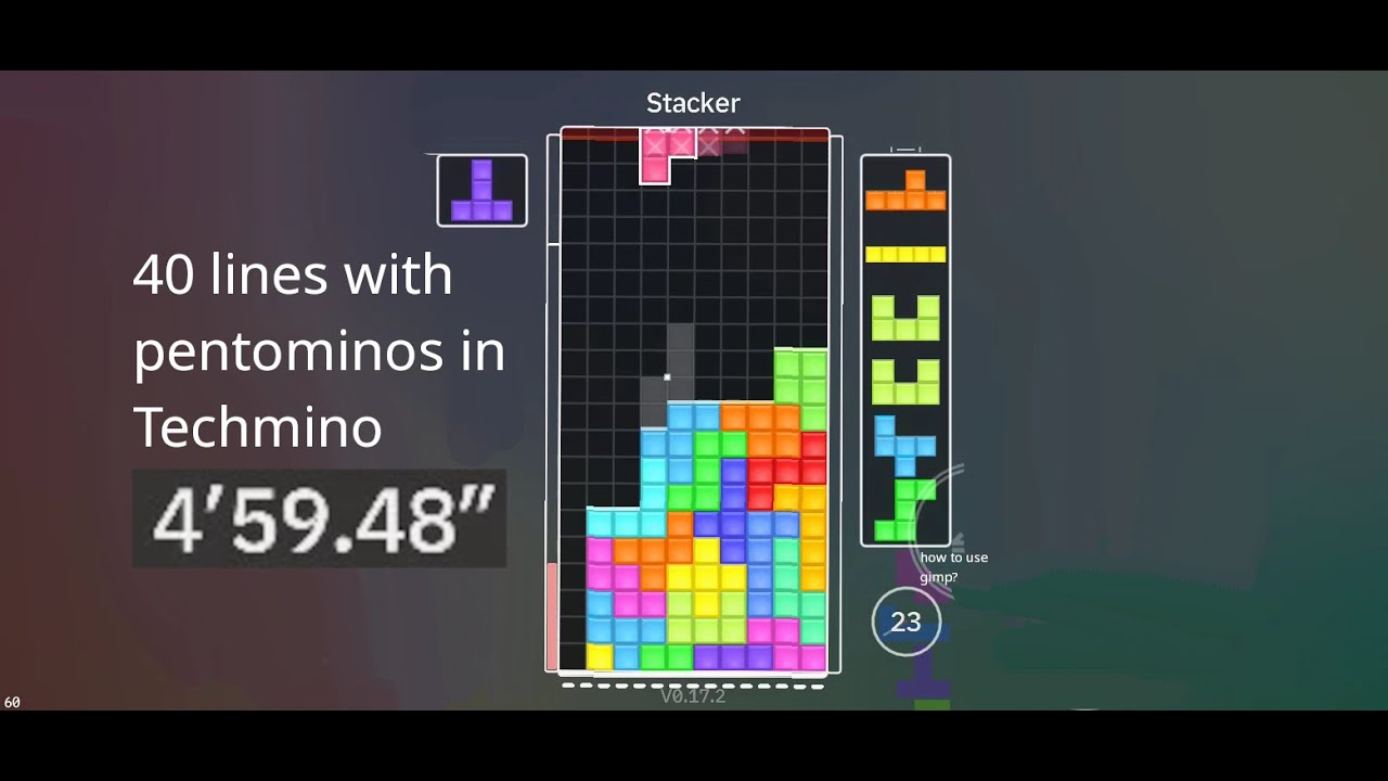 [Techmino] My first successful 40l pentomino run (4:59.48)
