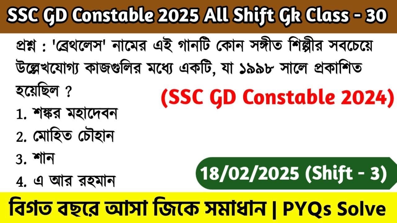 SSC GD 2025 GK Important Questions | Previous Year Questions | SSC GD General Awareness PYQs 
