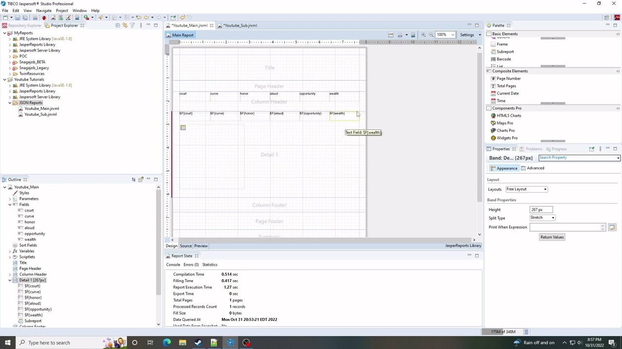 Jaspersoft JSON Sub Report