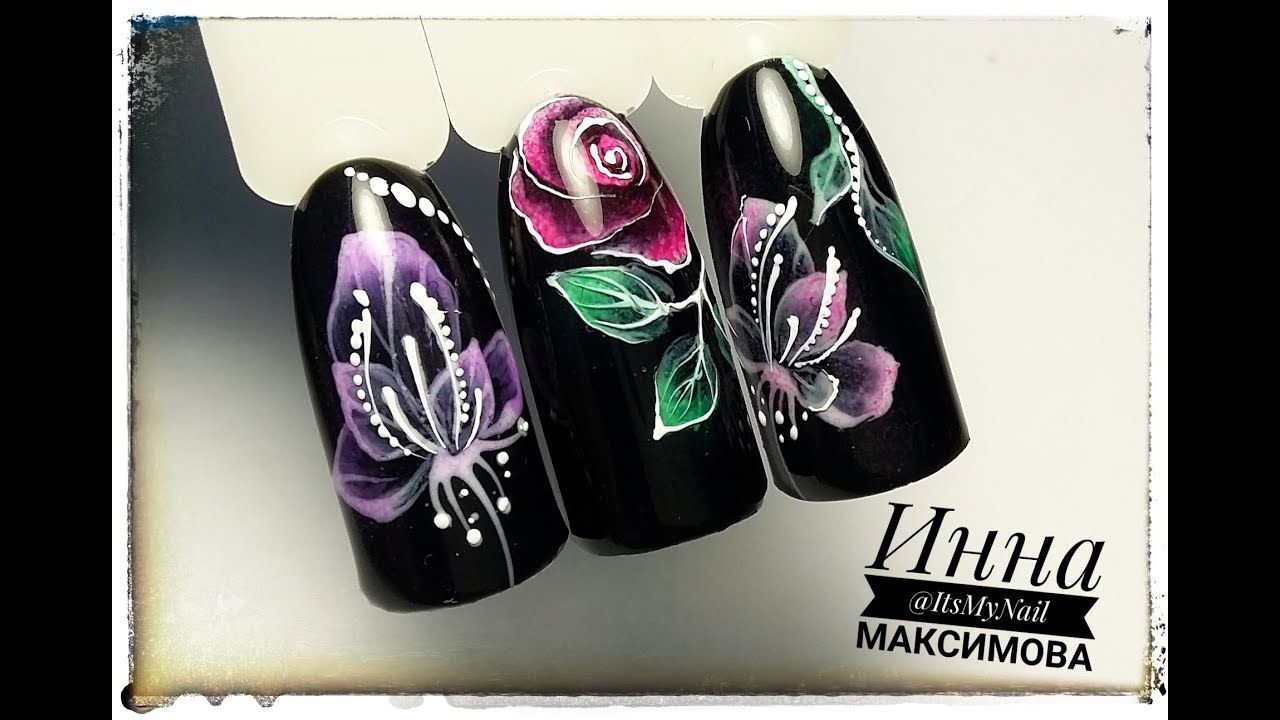 🌸 НЕЖНЫЕ цветы на ЧЕРНОМ фоне 🌸 FIORE 🌸 ПРОСТОЙ дизайн ногтей гель лаком 🌸