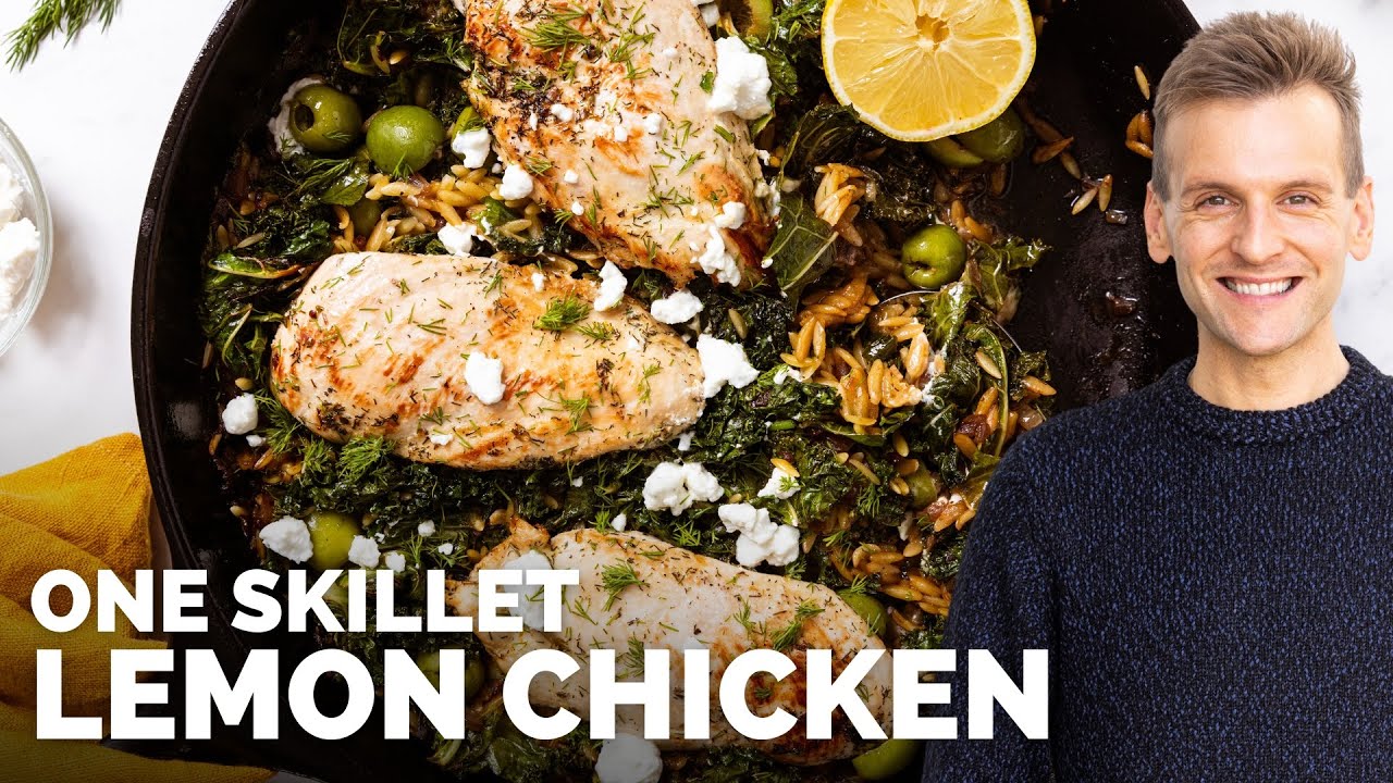 One Skillet Lemon Chicken with Orzo & Kale | Great weeknight meal recipe