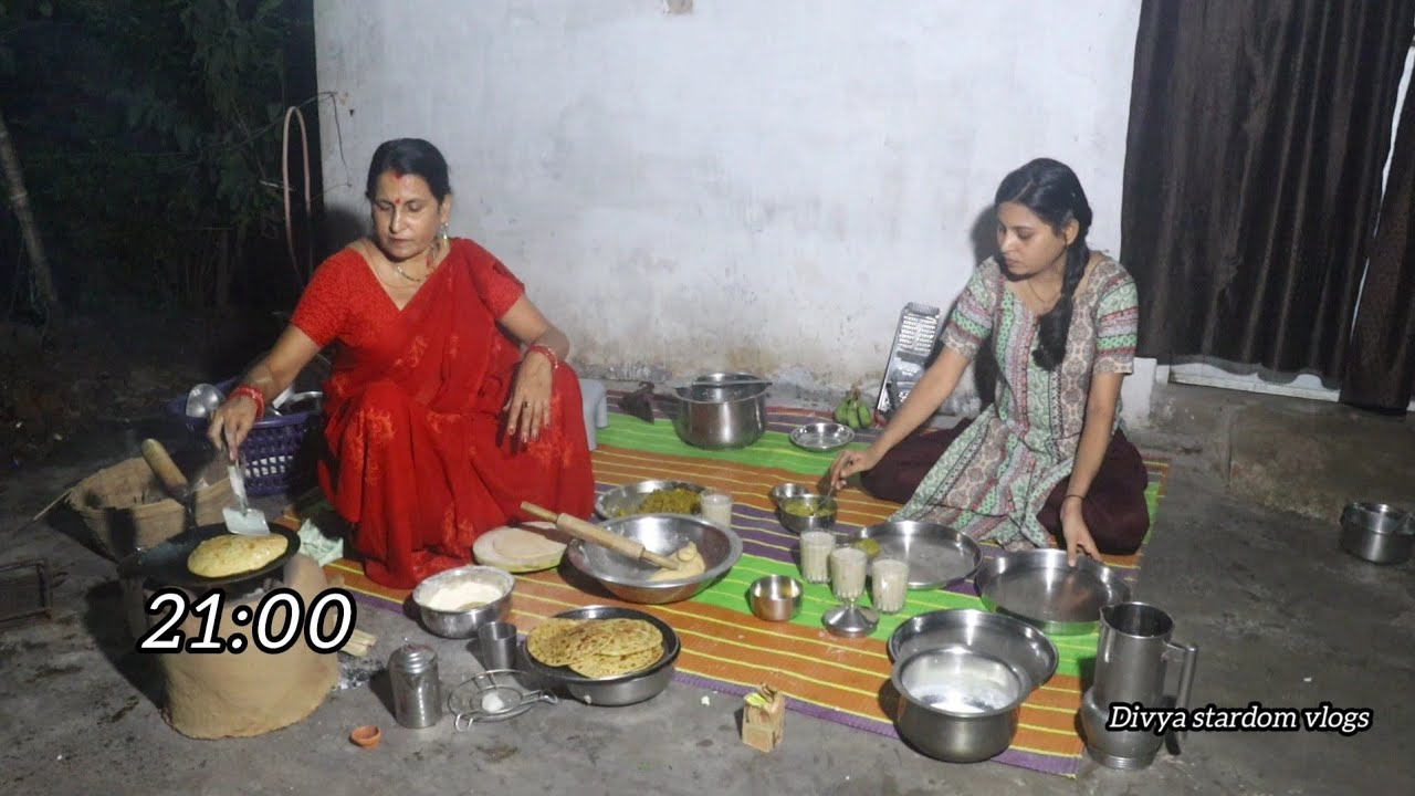 Gobhi Paratha Amla Morabba and Banana Drink Recipe || Village Night Cooking || Divya Stardom Vlogs