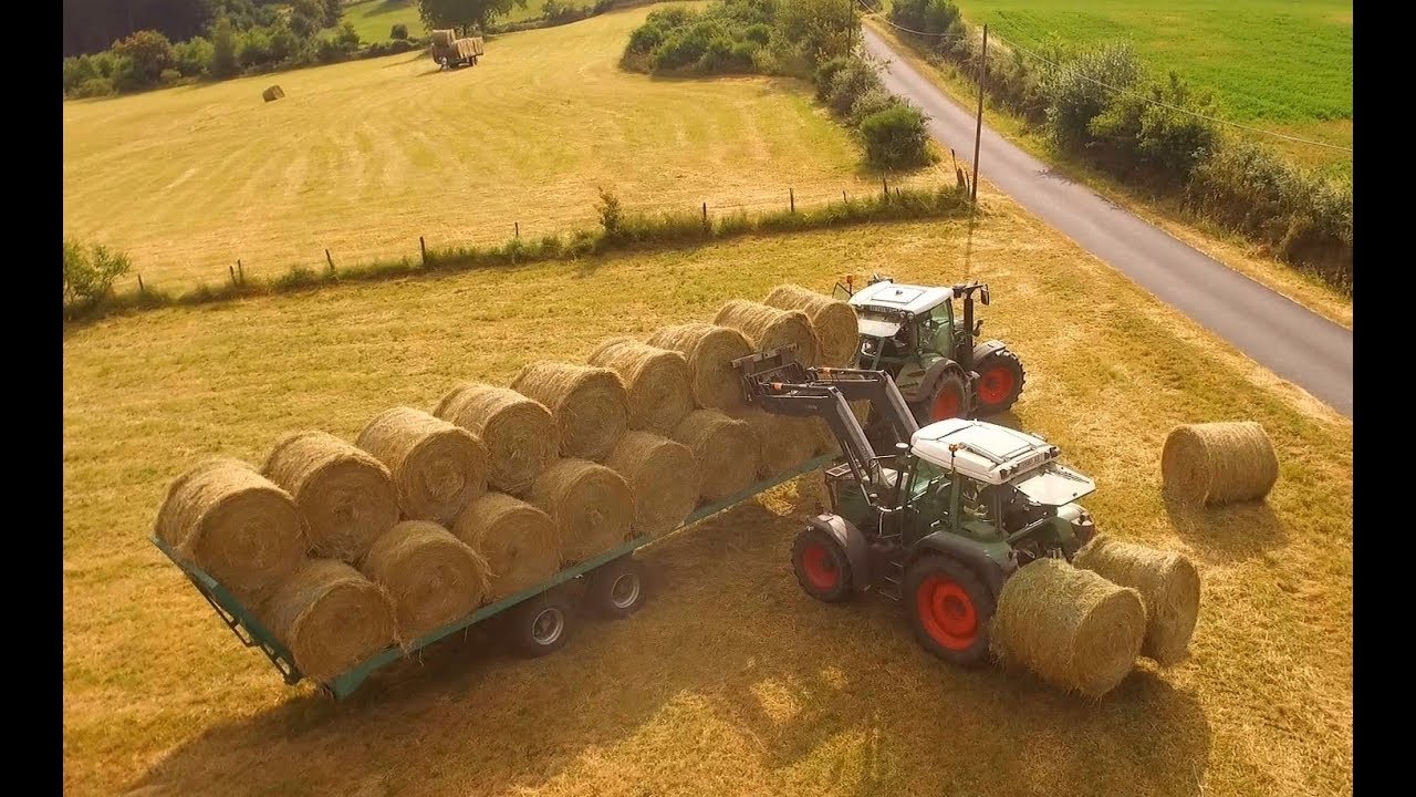 [Drone] Ramassage bottes de foin - Fendt 312 Vario - Fendt 514 Vario - Remorques Mazeron