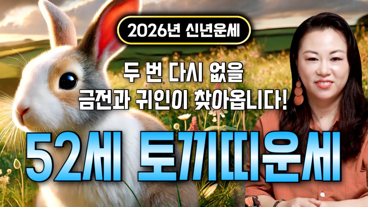 ⭐2026년 병오년 1975년생 52세 토끼띠운세⭐엄청난 대운과 함께 귀인이 찾아온다!! 말년에 금전,재물,문서,귀인까지 다 들어와 초대박나는 75년생 52세 토끼띠 운세!
