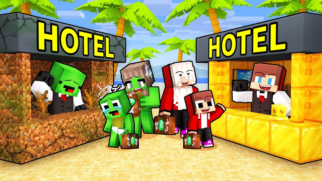 JJ and Mikey: POOR vs RICH HOTEL Family Battle in Minecraft - Maizen