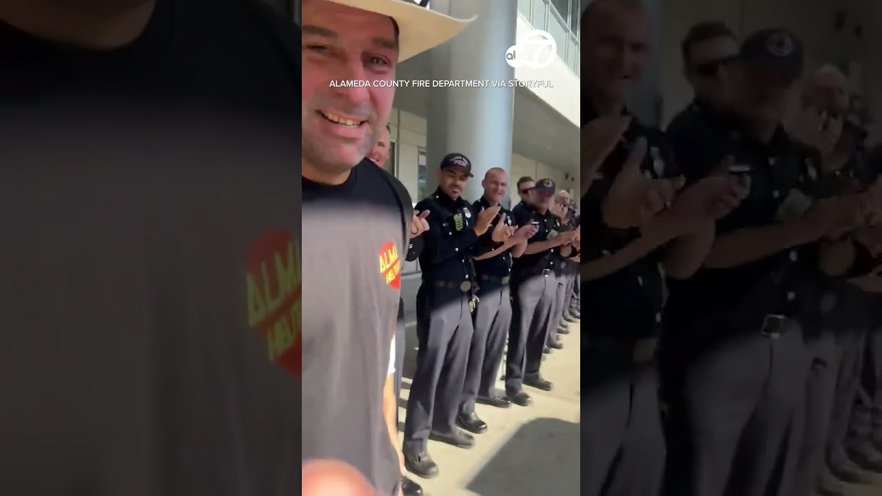 Firefighters surprise colleague injured in CA wildfire