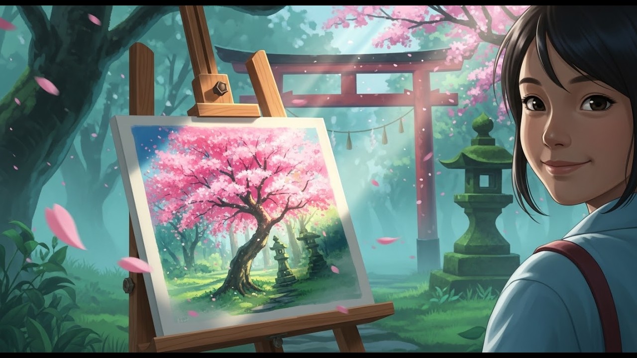 Painting the First Cherry Blossoms at a Hidden Forest Shrine 🌸 Ghibli Style Animation #Ghibli Days
