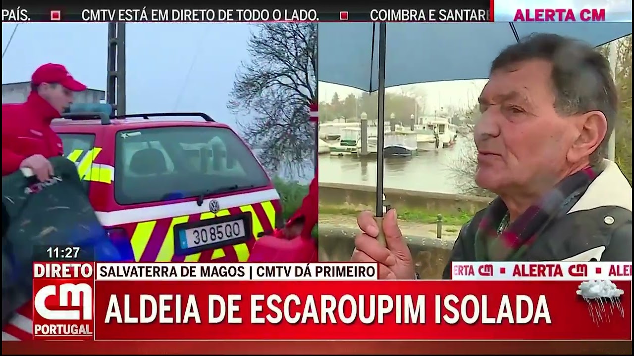 Cheias em Salvaterra de Magos - estrada Escaroupim submersa - CMTV - Fevereiro 2026 - 11h23m