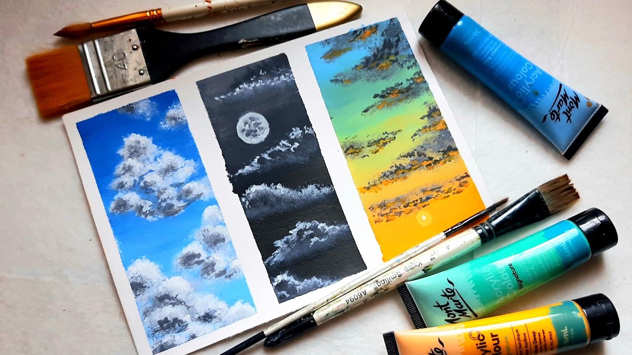 How to Paint three basic types of clouds || Acrylic Painting for Beginners
