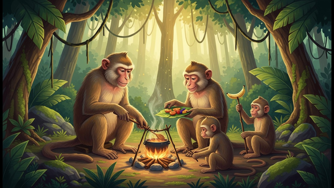 An Indian Monkey Family Cooks Truly Like Humans in the Forest | Survival Cooking and Picnic (4K)