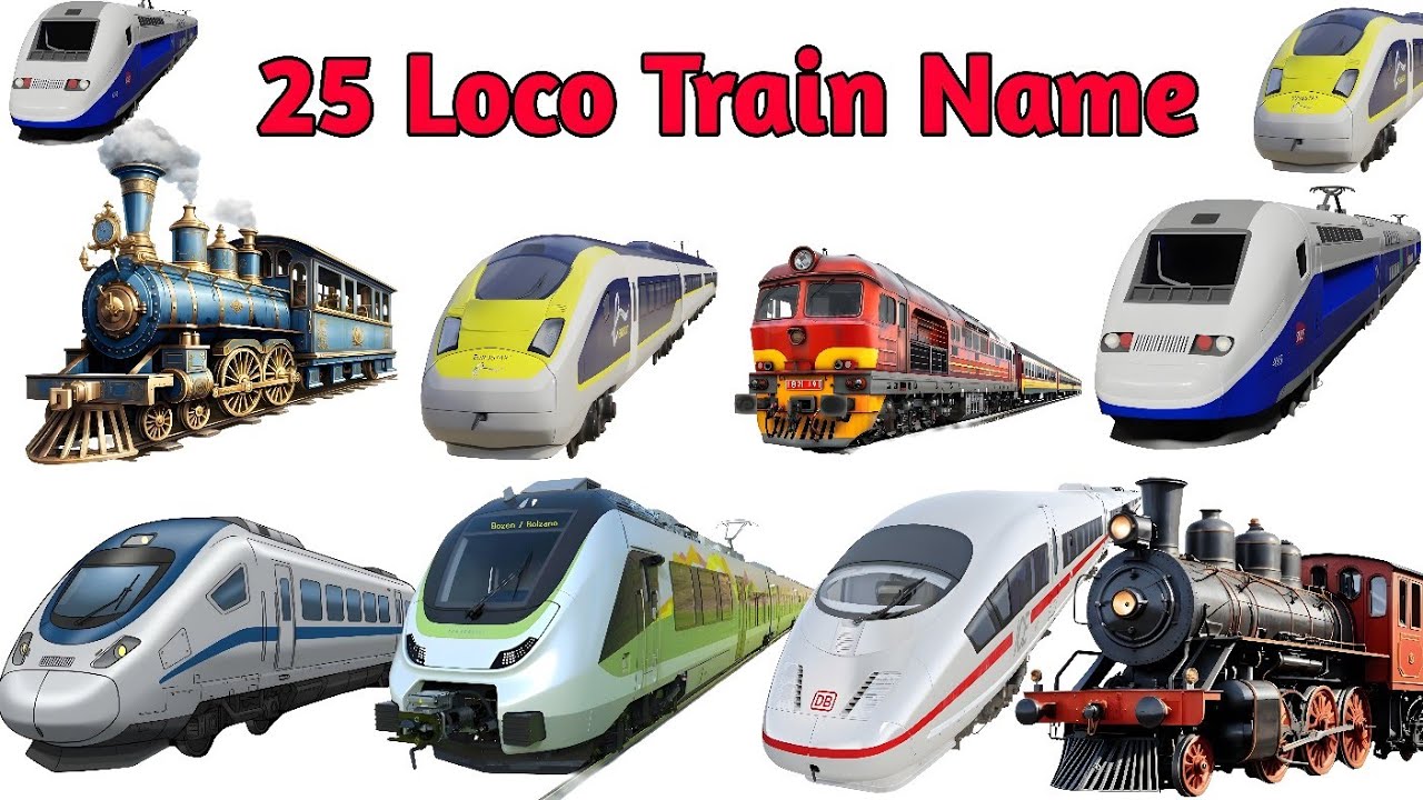 रेलगाड़ी के नाम | 25 Rail Transport Names | Trains Name for Kids | गाड़ियों के नाम |Types of Train |