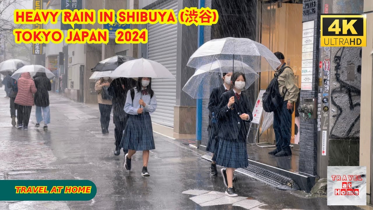 4k hdr japan travel 2024 l Heavy Rain Walk in Shibuya (渋谷) Tokyo | Relaxing Natural City ambience